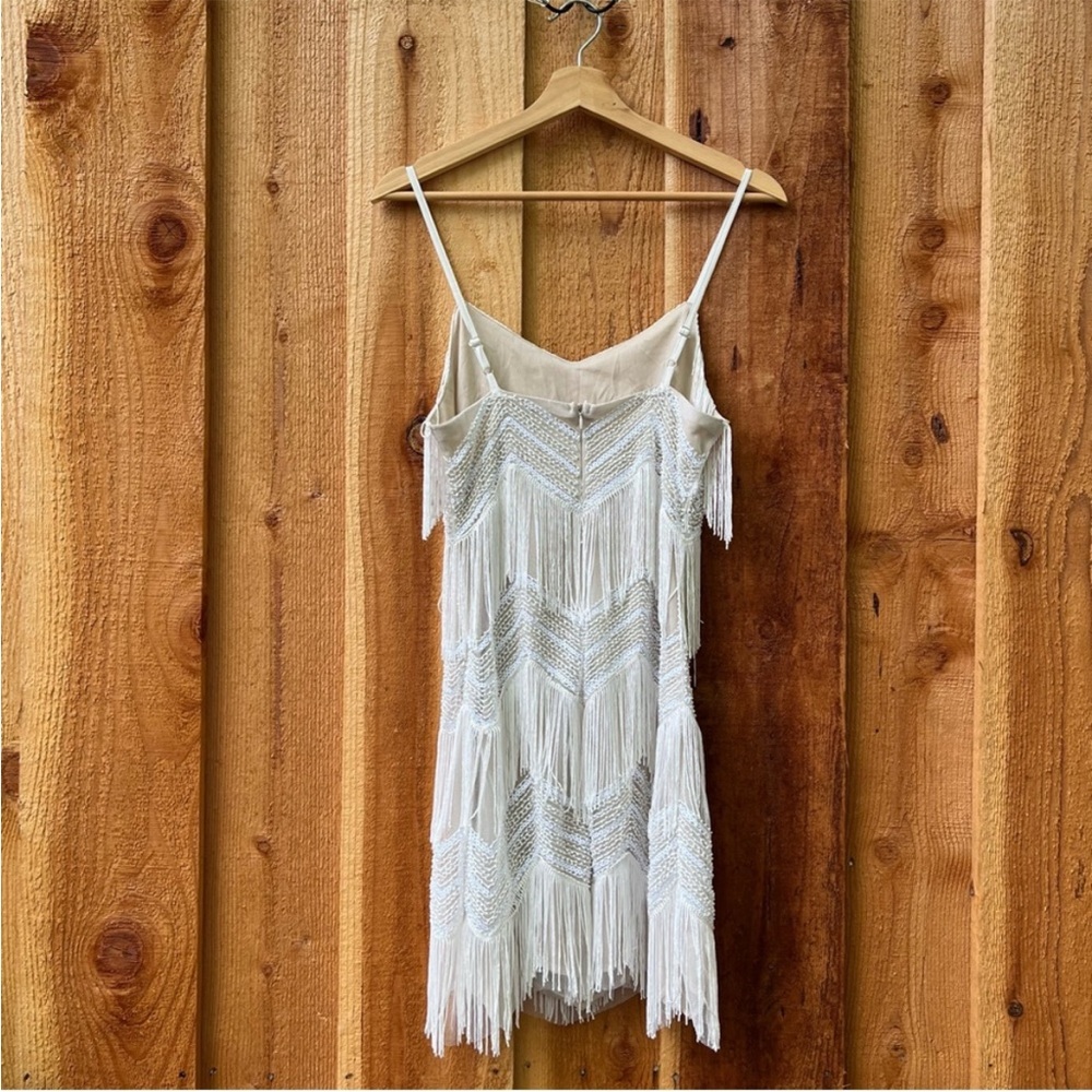 White and Beige Sequin Fringe Flapper Mini Dress ๐ฟ - Picture 7 of 16